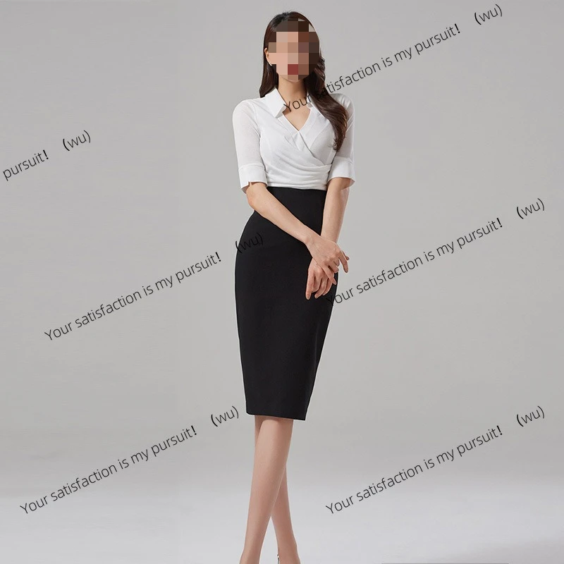 

ZOCI-Commuter V-образный вырез со средними рукавами, черно-белое искусственное платье из двух частей с высокой талией, профессиональное платье с запахом на бедрах