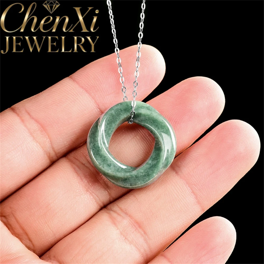 

Natural Genuine Jade Emerald Green Mobius Loop Earring-Shaped Jade Bean-Shaped Pendant Piece Fine Jewelry Gift Fashion Simple