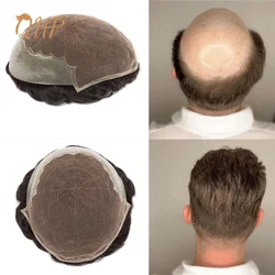 Men's Toupee 100% Real Human Hair Replacement Systems Lace & PU Base Capillary Prosthesis  Wig For Men Indian Hairpiece Natural