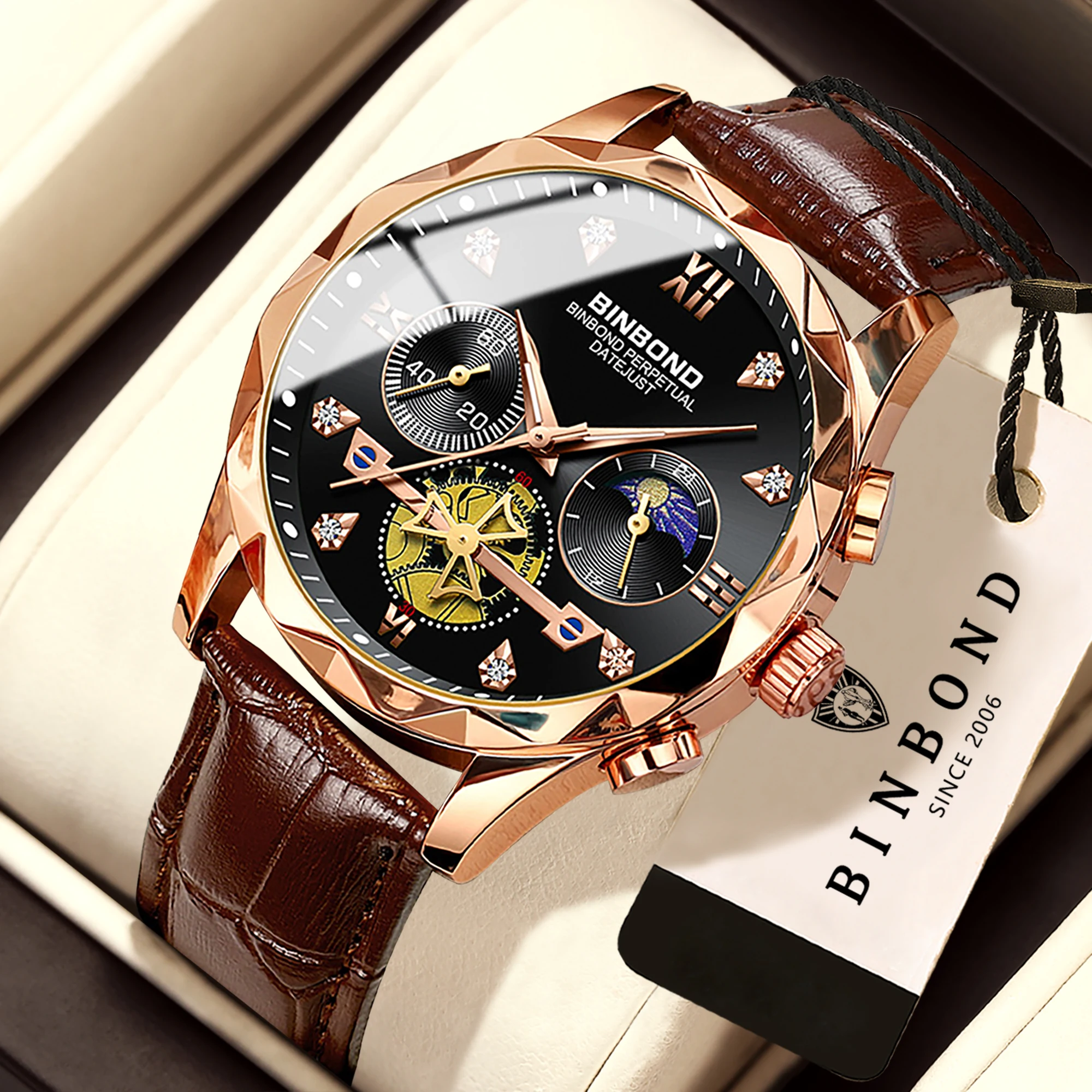 BINBOND Luminous Waterproof Chronograph Precise Quartz Watches For Men Luxury Men's Watch Durable Casual Reloj