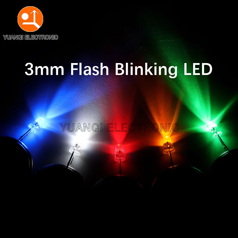 50pcs 3mm White Green Red Blue Yellow Light-Emitting-Diode Automatic Flashing LED Flash Control Blinking 3 mm LED Diode 1.5HZ