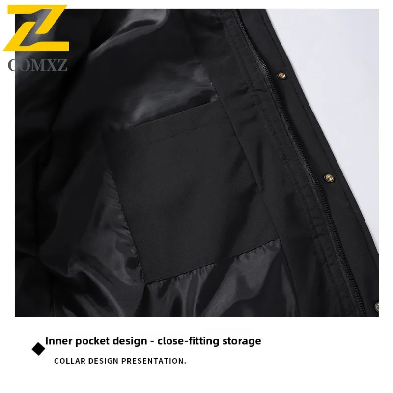 COMXZ 2025 Mens Winter Hooded Puffer Jacket Korean Style Casual Waterproof Windproof Solid Color Thickened outdoor sports Coat
