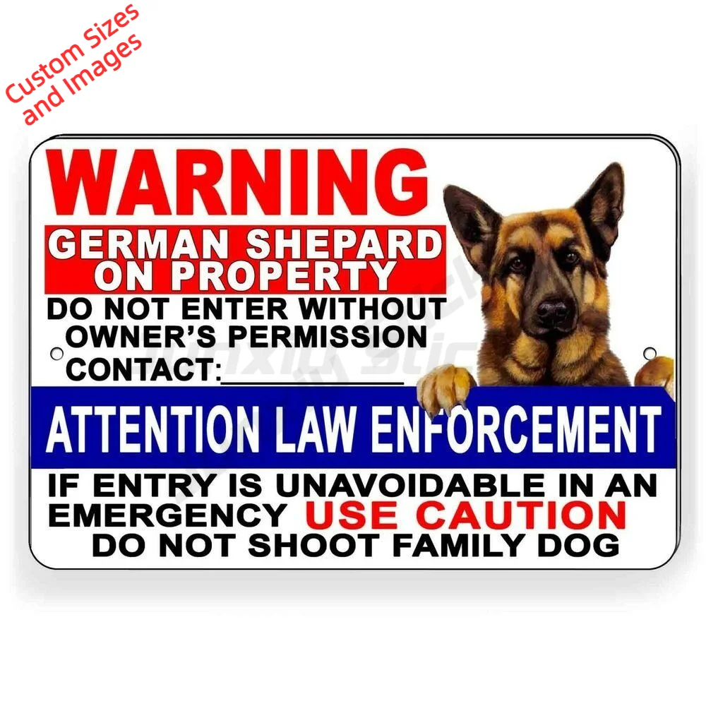 Law Enforcement On Patrol Family Dog Beware German Shepherd PVC Sticker For Gate And Yard Entrance Weatherproof Decal Notice