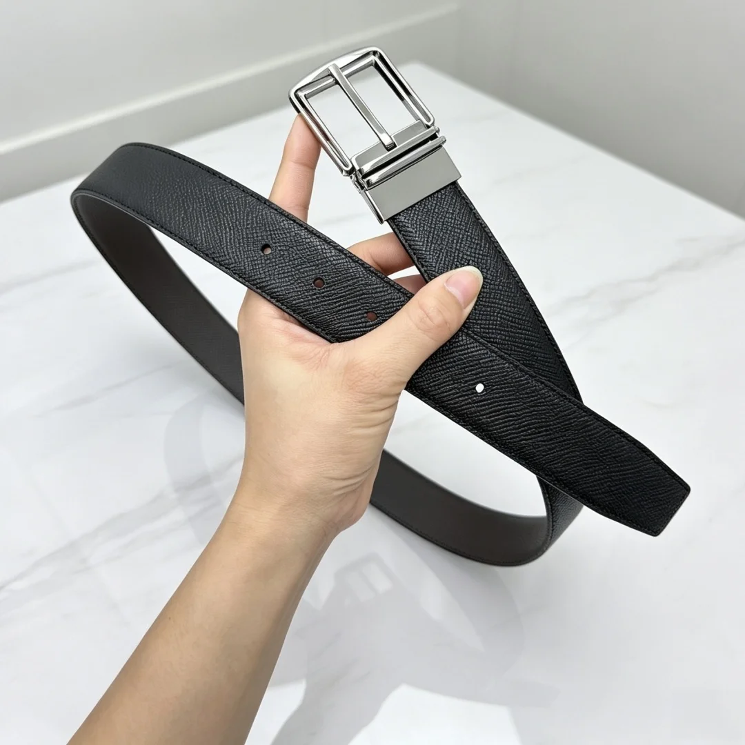 Holiday Gift Luxury Men's Reversible Genuine Leather Belt Rotatable Square Hollow Pin Buckle Business Formal Casual Waist Strap