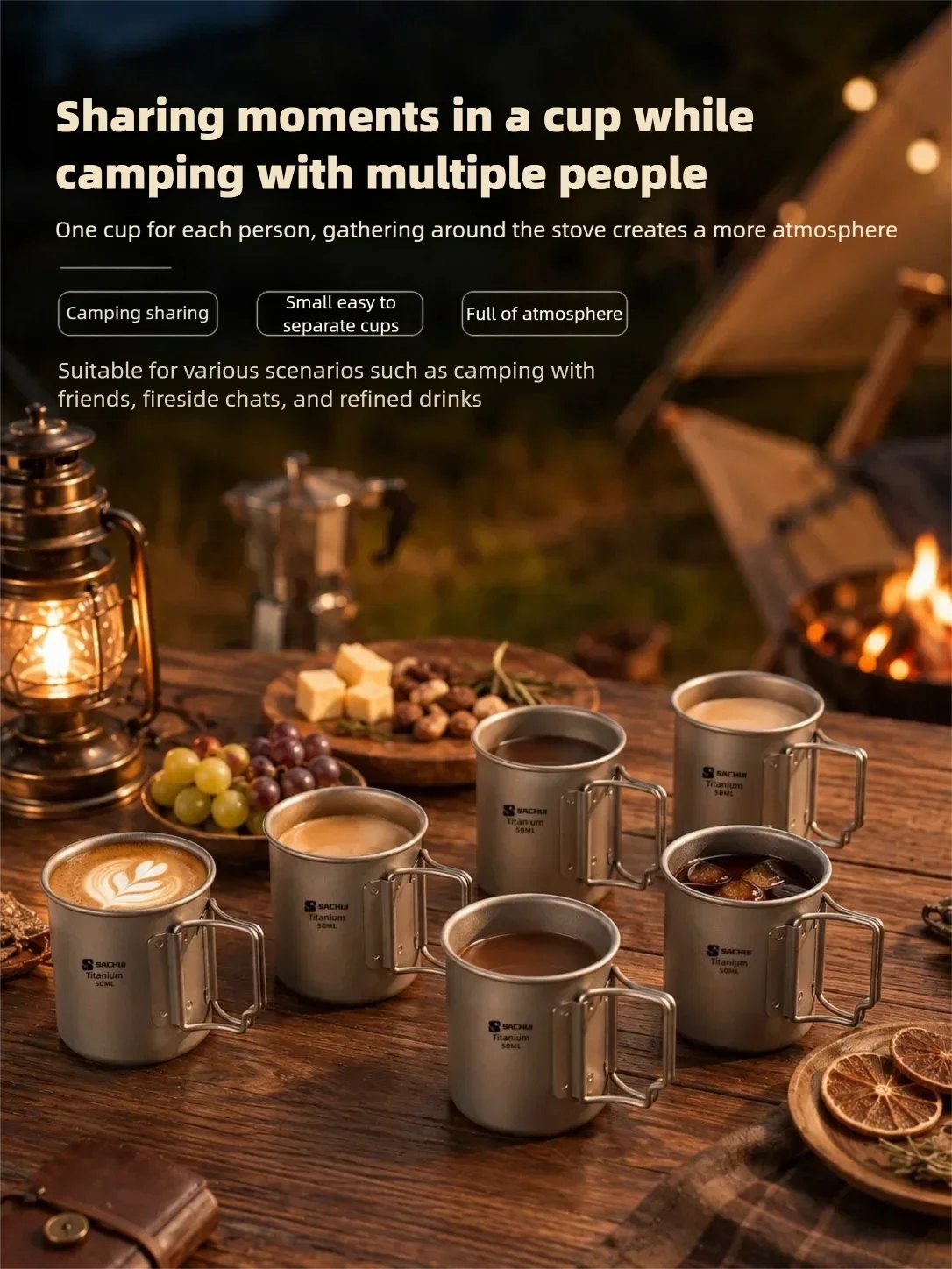50ml Reiner Titan Mini Outdoor Ultraleichter Tragbarer Tee-Kaffeebecher mit Klappgriff Camping-Wasserbecher Wander-Reise-Geschirr – Detail 9