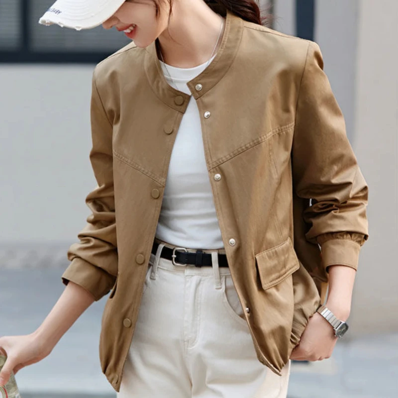 Baseball Aviator Coat Woman Loose Vintage Plain Bomber Jacket for Women Sale Chic Cheap Long Sleeve Deals Fashion Elegant Casual