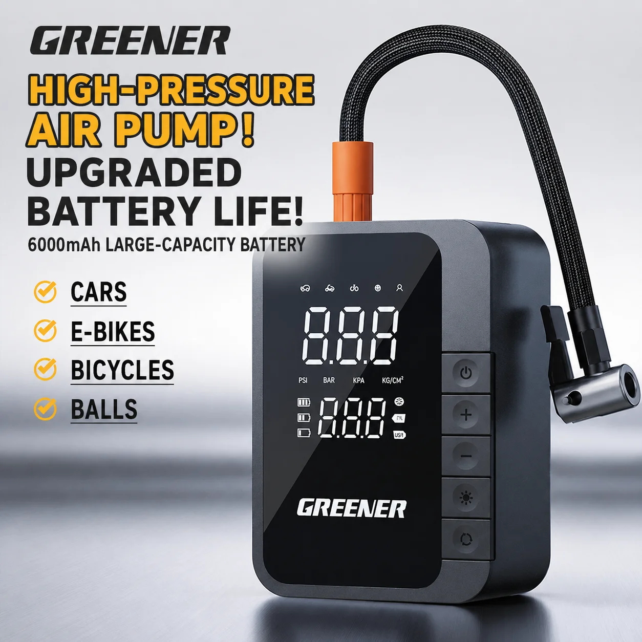 4000/6000mAh Portable Air Compressor Pump Digital Tire Inflator Auto Stop Electric Pump for Car Bike Motorcycle Ball