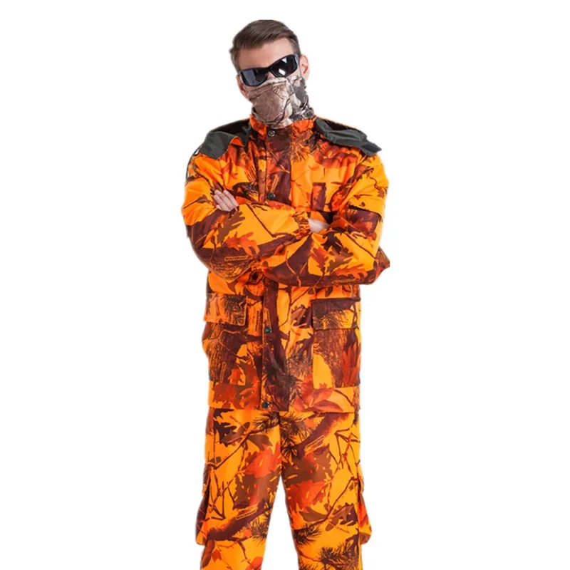 Outdoor Bionic Camoouflage Safari Suit Oversized Waterproof Orange BirdWatching Clothes Set Hunting Ghillie Suit L- 4XL