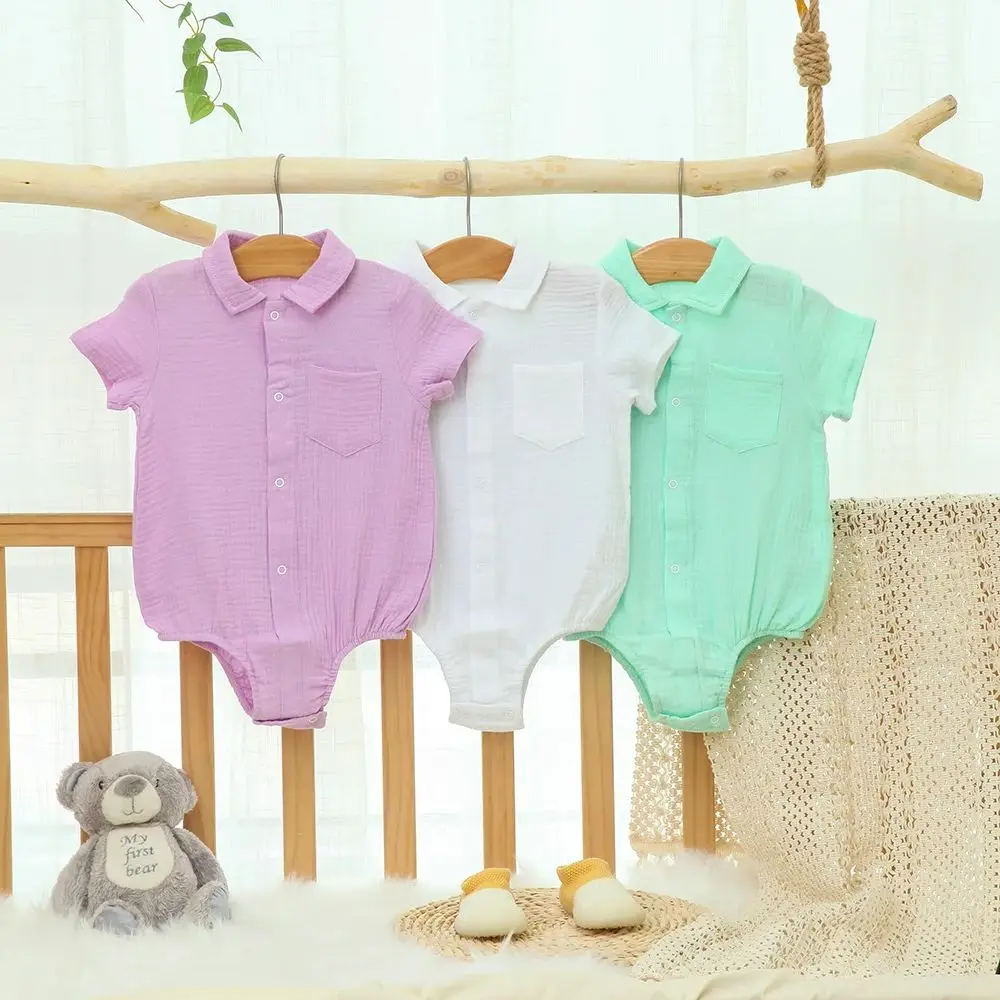 

Newborn Baby Jumpsuit Soft Cotton Clothes Infant Onesie Toddler Crawl Suit Short Sleeves Baby Boys Crawling Clothes, Solid Color