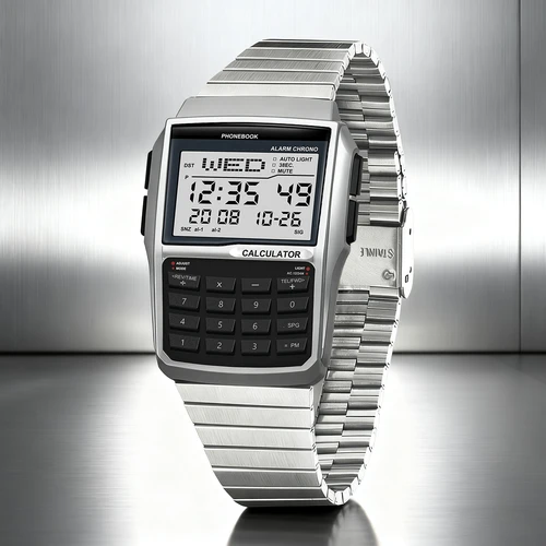 Reloj con banda de acero inoxidable para hombre, reloj con calculadora multifunción, reloj LED, estilo ordenador, caja de regalo de lujo superior