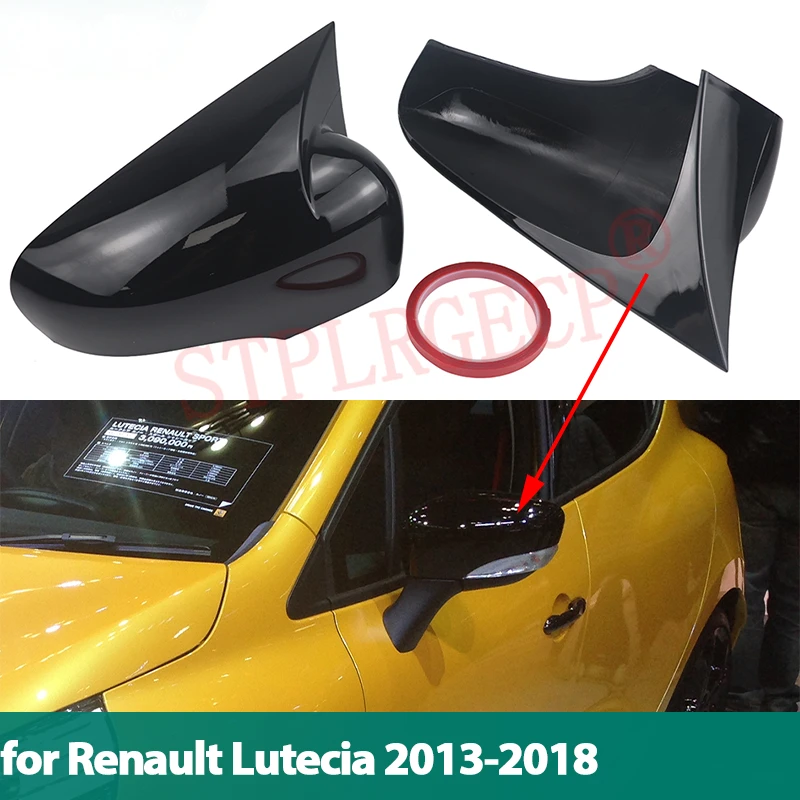For Renault Lutecia 2013 2014 2015 2016 2017 2018 M Style Bright Black Pattern Sticker on Side Mirror Covers Cap Horn Shape