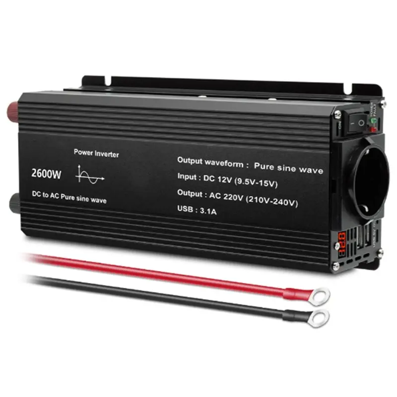 Auto Accessories Pure Sine Wave Inverter DC 12V To AC 220V 2600W Voltage Transfer Converter Universal EU Socket-T48C