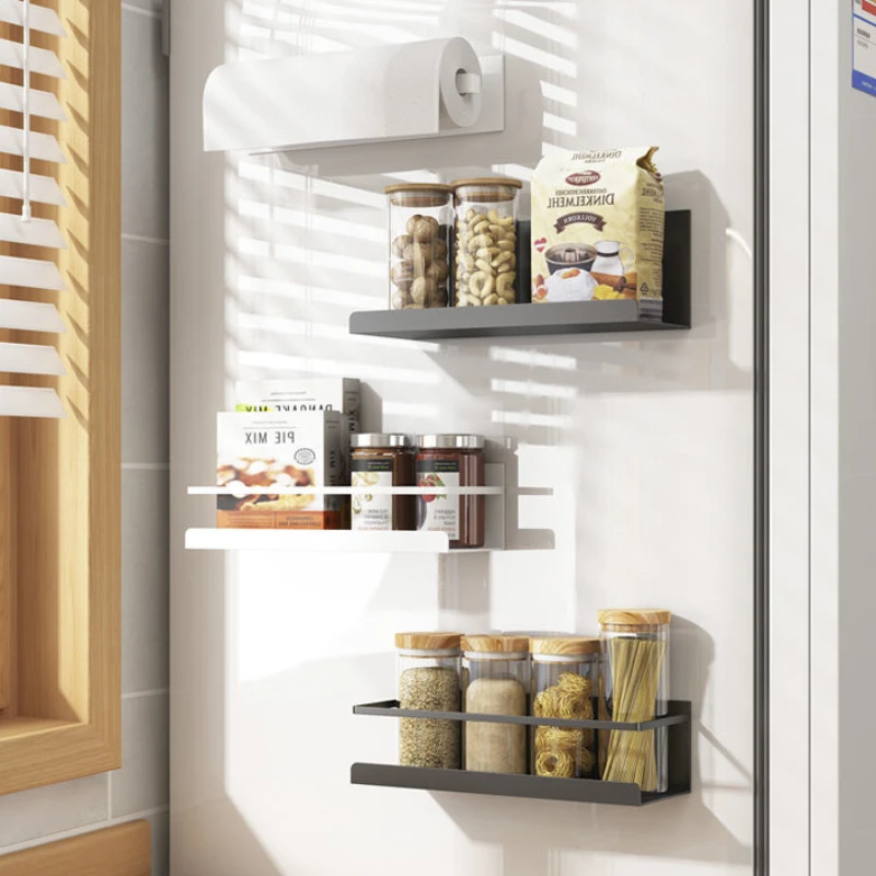 Kitchen Magnetic Organizer Shelf Refrigerator Side Storage Shelves Household Magnetic Spice Rack Hanging Magnet Metal Shelf