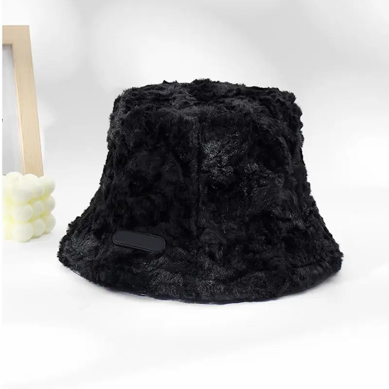 Winter Bucket Hats For Women Thick Winter Hat Sun Cap Wide Brim Plush Hat Warm Lining Solid Color Bucket Hat