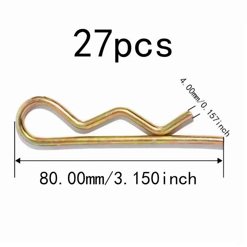 Hairpin Cotter Clips 27 pcs 4*80mm M4 M4*80mm, Easy Install No Tools, Reusable Spring Steel, Multipurpose