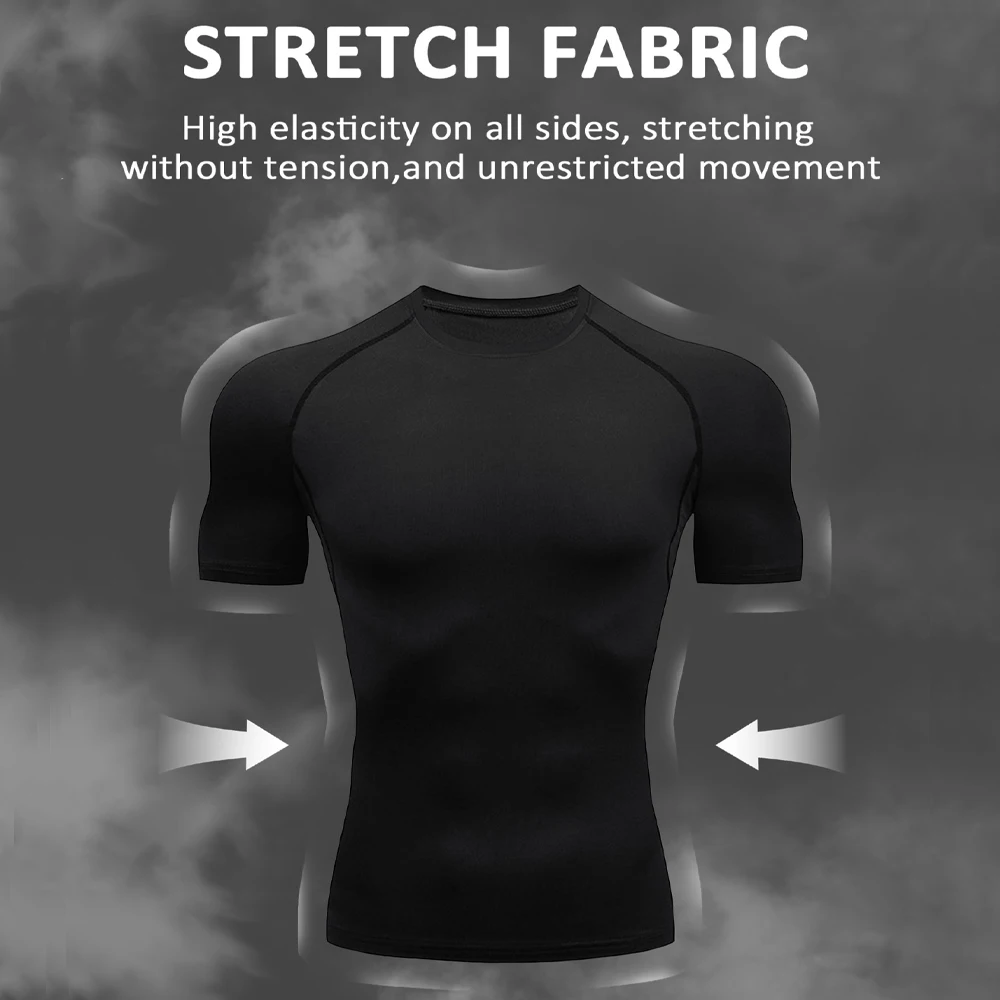 2PCS Anime Compression Sportswear Suit Men\'s Fitness Set Quick Dry Gothic Compression Shirt+Harajuk 2 in 1 Gym Shorts Summer