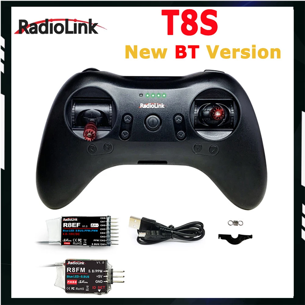 Radiolink T8S 2.4G 8 채널 라디오 원격 송신기, 리시버 R8EF 게임 모양 컨트롤러 포함, FPV 드론 RC 항공기용 2000m