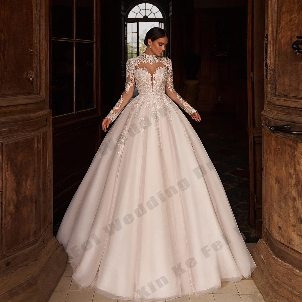 فساتين زفاف نسائية رائعة على شكل حرف a أنيقة بأكمام طويلة فساتين زفاف الأميرة حفلة رسمية على الشاطئ سلبيزانيه مخصصة