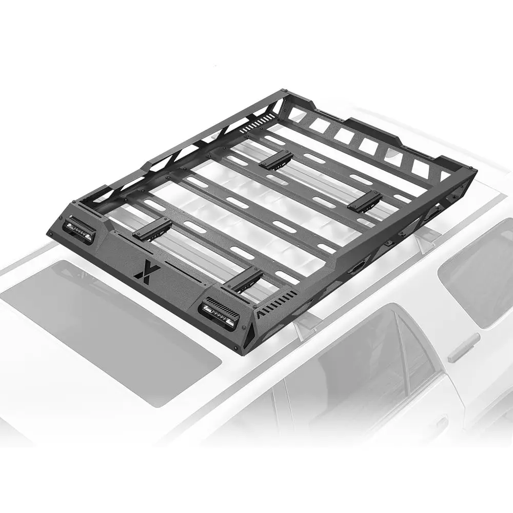 Streamlined 55x41 Heavy-Duty Roof Cargo Basket with LED Lights and Cargo Net, 150 lbs Capacity for Cars, SUVs, and Vans