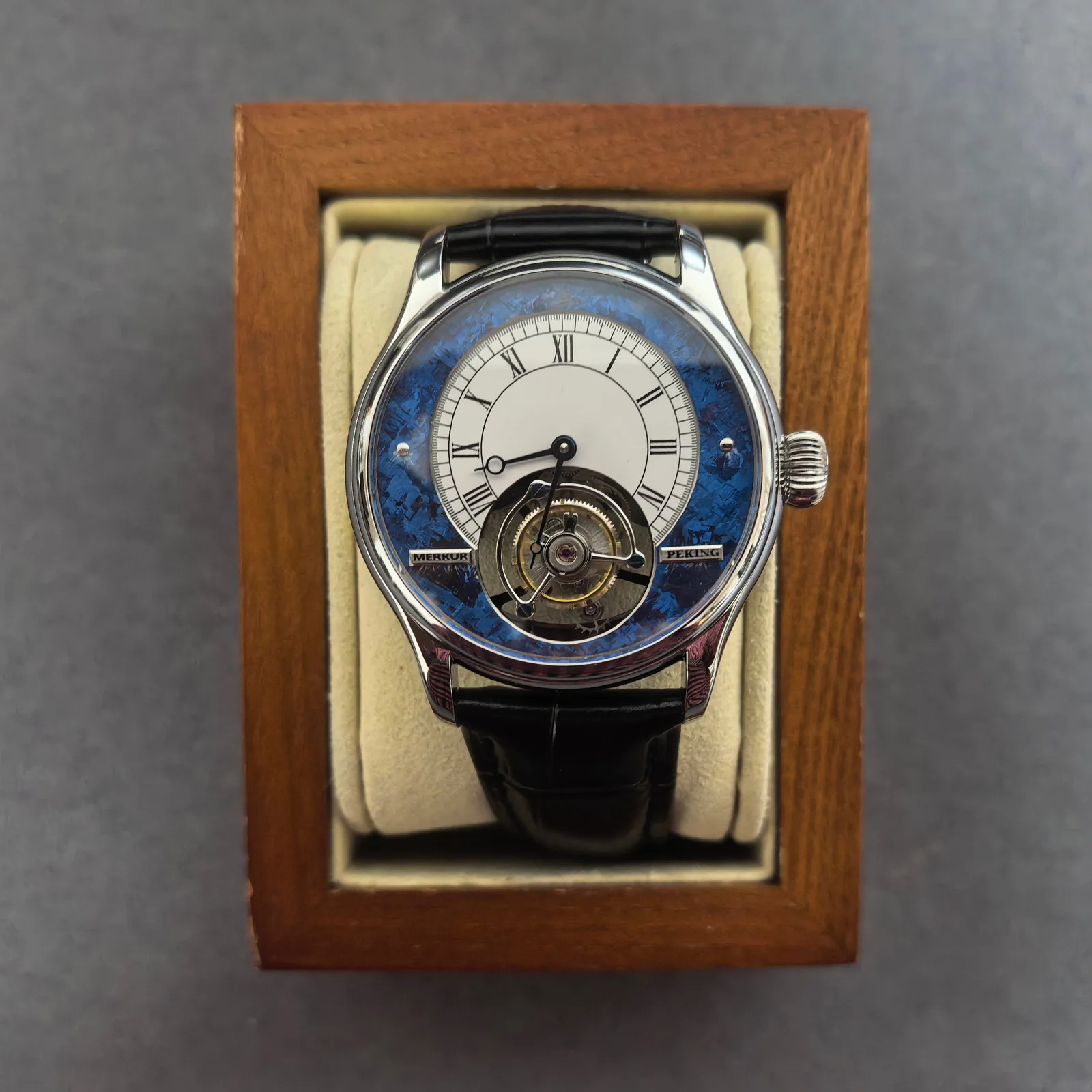 PIERRE PAULIN Men Tourbillon Watch 42mm Manual Winding Mechanical Wristwatch Sapphire 30M Waterproof Crystal Stone Dial