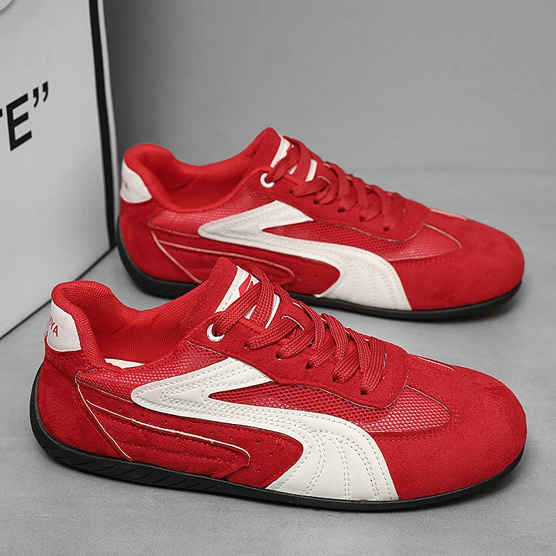 Zapatillas de deporte informales rojas para parejas, zapatos de tablero para hombre, zapatos planos cómodos de corte bajo para hombre, zapatos de entrenamiento ligeros y transpirables para hombre