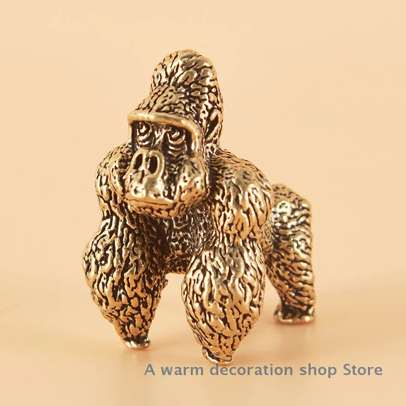 1Piece Chinese Classical Brass Gorilla Statue  Study Desktop Ornament Table Tea Solid Copper Animal Figurine Decoration