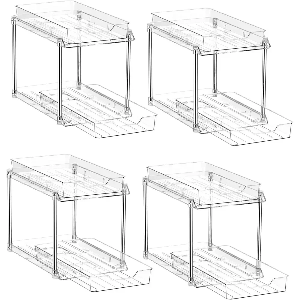 

4 Pack Bathroom Under Sink Organizers and Storage, 2-Tier Pull Out Medicine Cabinet Organizing