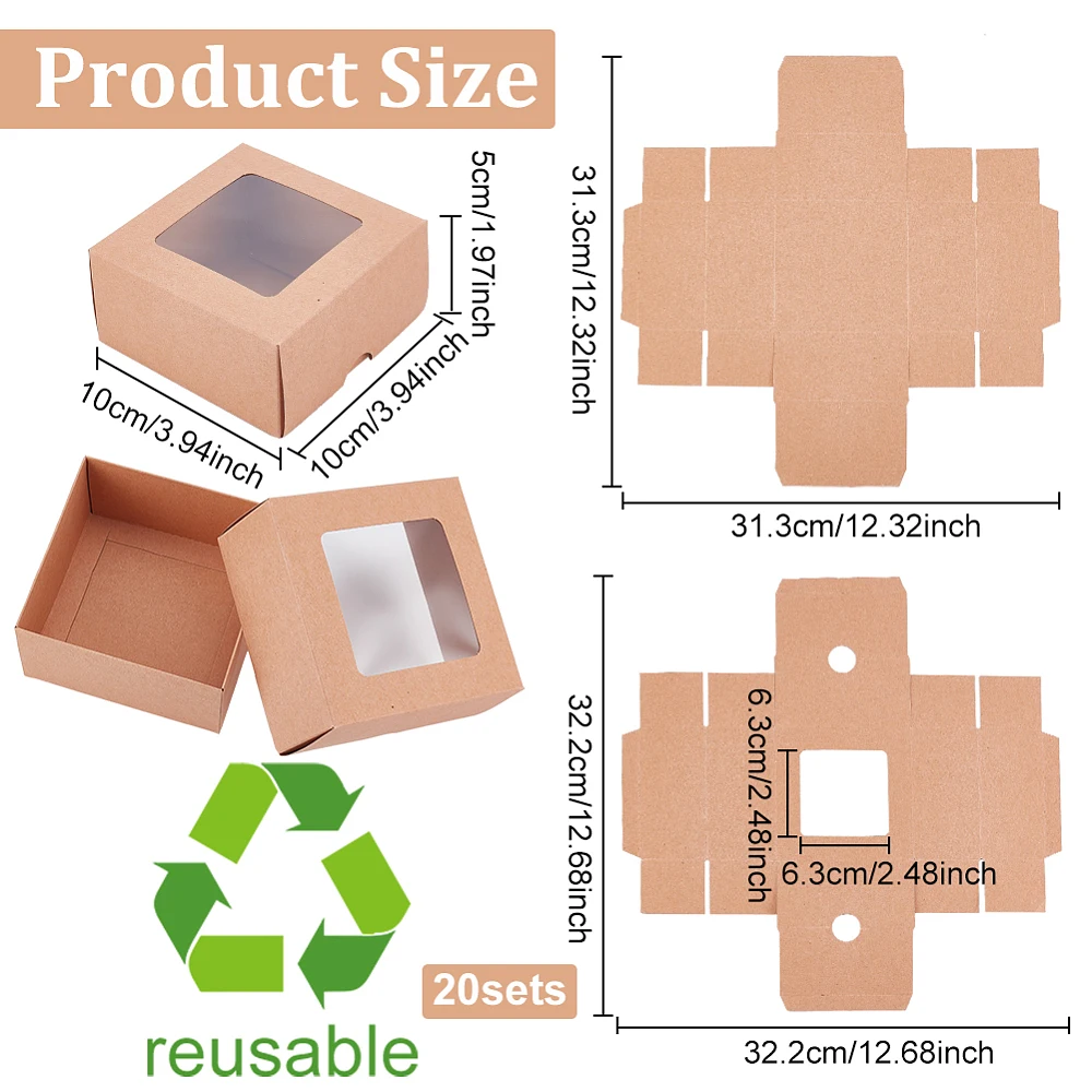 علب هدايا مجوهرات من الورق المقوى قابلة للطي مع نافذة مرئية من مادة PVC مربعة BurlyWood المنتج النهائي: 10 × 10 × 5 سم #2