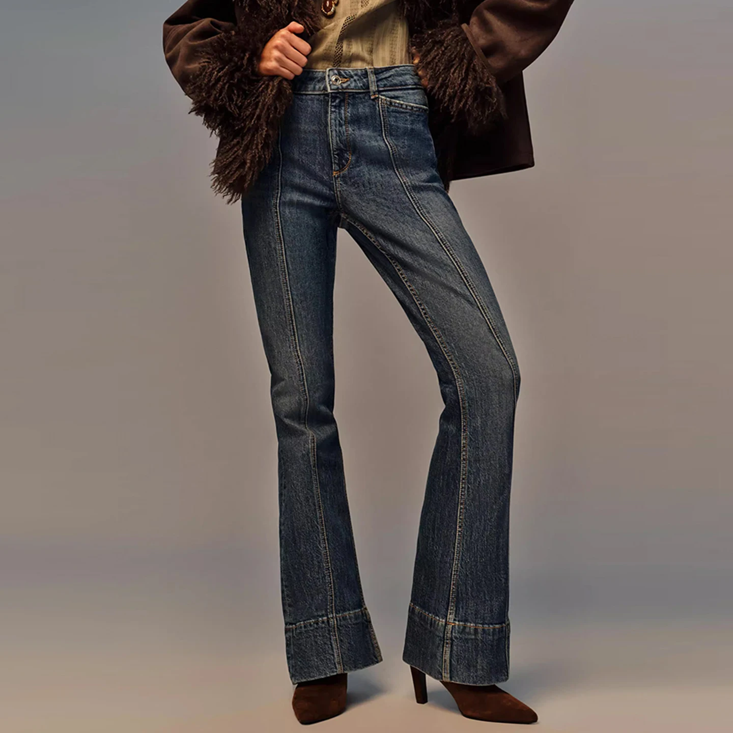 Z Women's Faion Bell Bot Jeans Long mid Waist Ele Sle Ladies' Premium Denim Pants Autumn Season Daily Wear