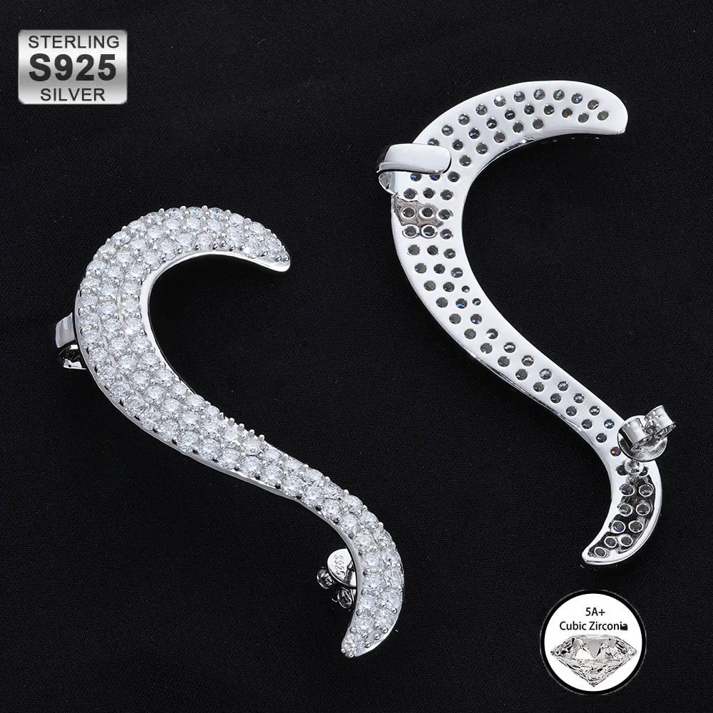 

ESKEEM Gothic Style S925 Silver CZ Earrings for Women Birthday Wedding Engagement Iced Out Ear Nail Gifts