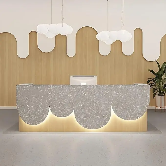 

&c Factory Wholesale Price Durable Modern Wood U Shape Curve Beauty Salon Reception Desk