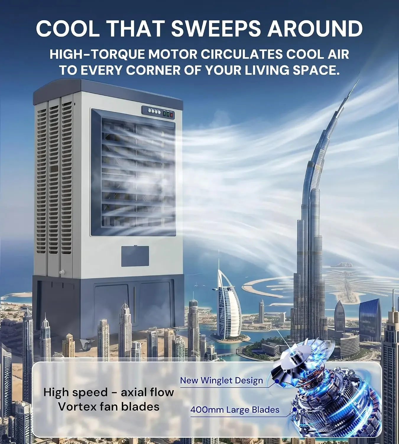 Landeagle 56 Swamp Cooler Air Conditioner 8979CFM Portable Evaporative Cooling Fan 36 Gal Water Tank 120 Oscillation Continuous Auto Fill for Patio Garage