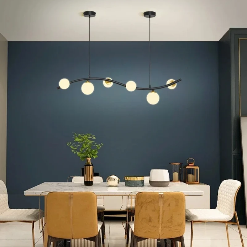 الشمال بسيط الحديثة الحديد لمطعم بار متجر الملابس طويل مستقيم قضيب ماجيك فول الأسود كرة زجاجية مصباح LED الثريا #3