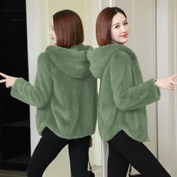 7XL Large Size Women Hooded Plush Jacket New Spring Autumn Korean Loose Faux Lambwool Fleece Zipper Coat Female Short Outwear