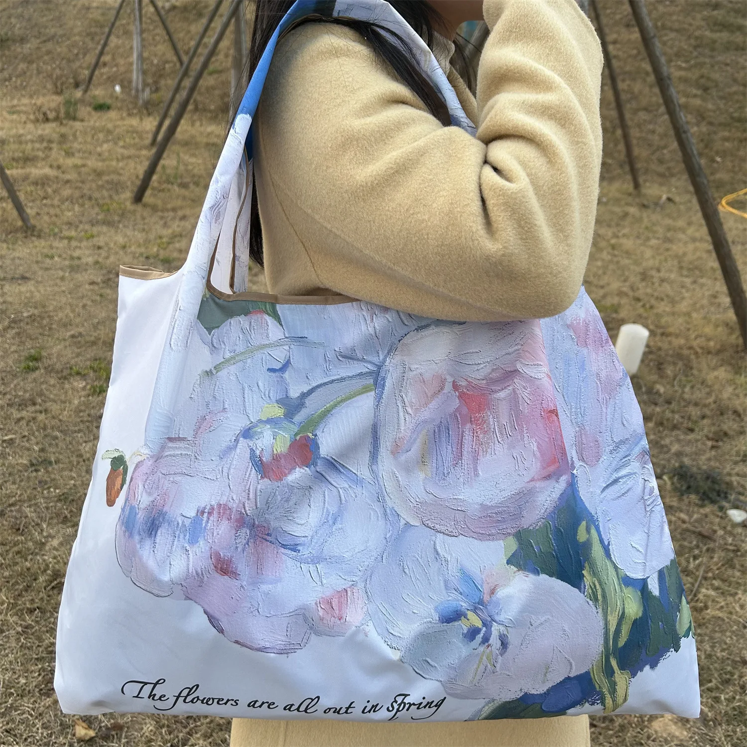Shopping Bags Tear-Resistant Foldable Shopping Bag Portable Shoulder Handbag Moisture-Proof Travel Tote For Grocery Shopping