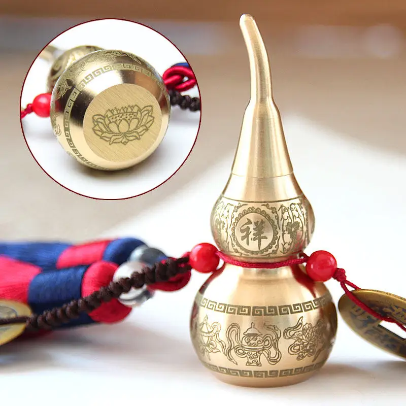 Chinese Knot Feng Shui Decorating Buddhist Six Mantras Wu Lou HuLu Copper Alloy Gourd Amulet Home Decoration Accessories Vintag view 3