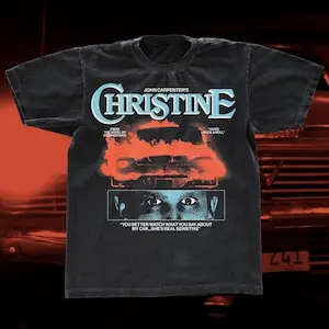 Camiseta de Christine, camiseta con estilo serigrafiado de John Carpenter, camiseta unisex negra teñida en prenda, de peso pesad