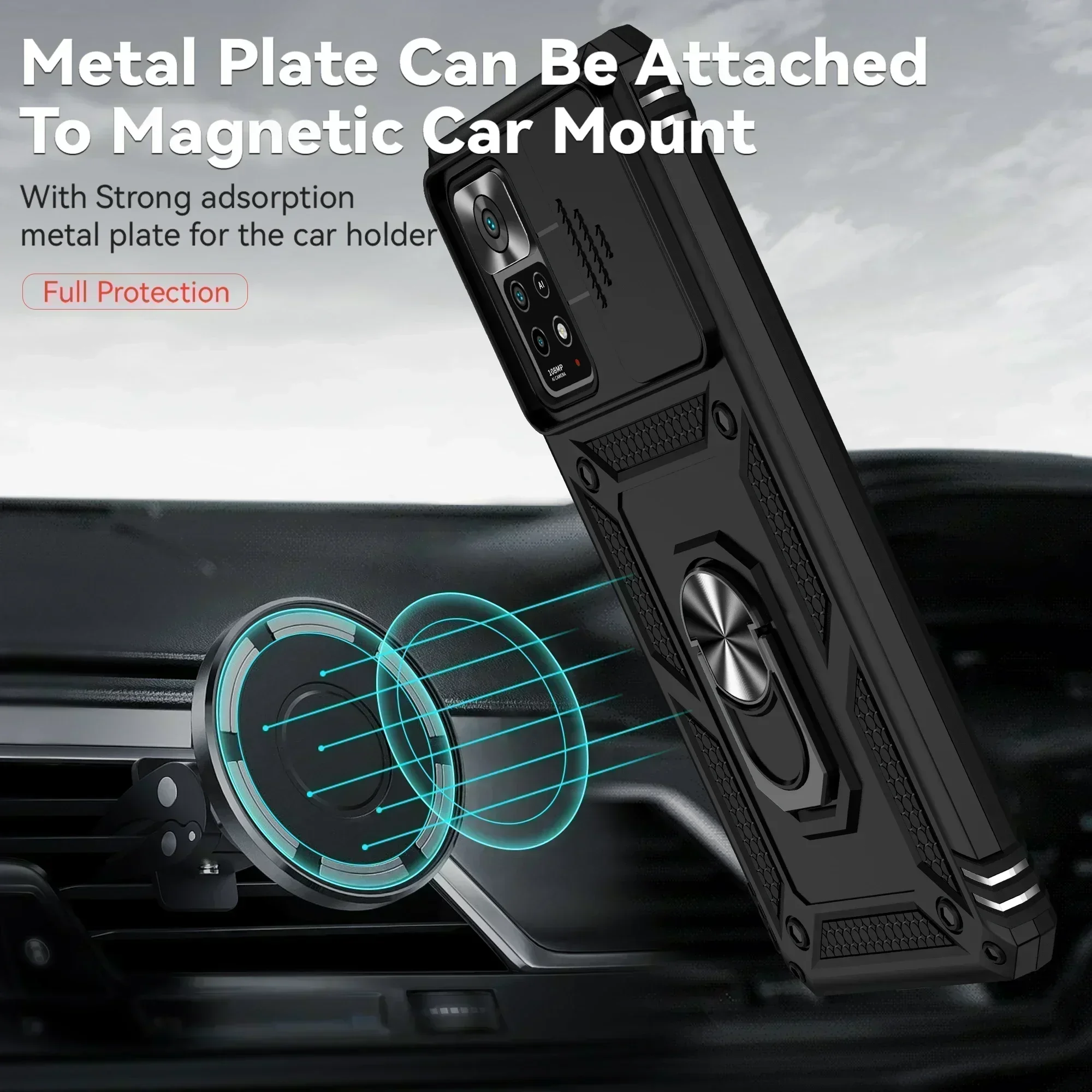 Ring Stand Cover For Redmi Note 11 Pro Plus Armor Anti-fall Camera Protection Phone Case For Redmi Note 11s Note11 Pro+ 5G Funda