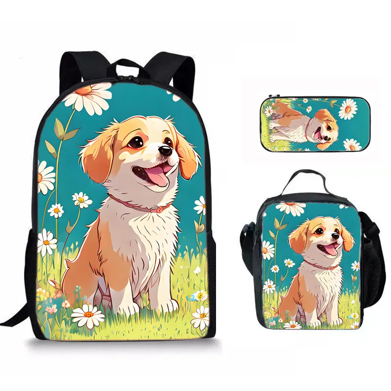 Classic Popular cute cat dog horse 3D Print 3pcs/Set pupil School Bags Laptop Daypack Backpack Crossbody Lunch bag Pencil Case