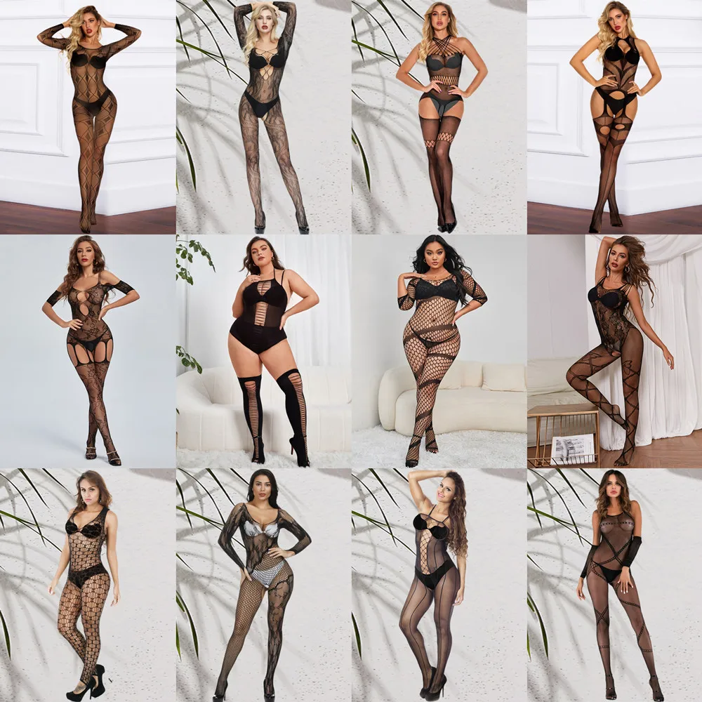 Sex Fishnet Full Bodystockings For Women Erotic Tight Lingerie Mesh Hollow See Through Bodysuits Female High Elasticity Jumpsuit