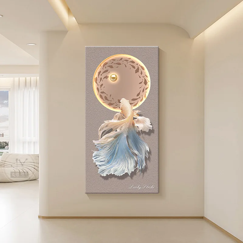 Chinese Style Entrance Hall Decoration Painting Creative Koi Lantern Painting Living Room Corridor Hanging Mural Painting