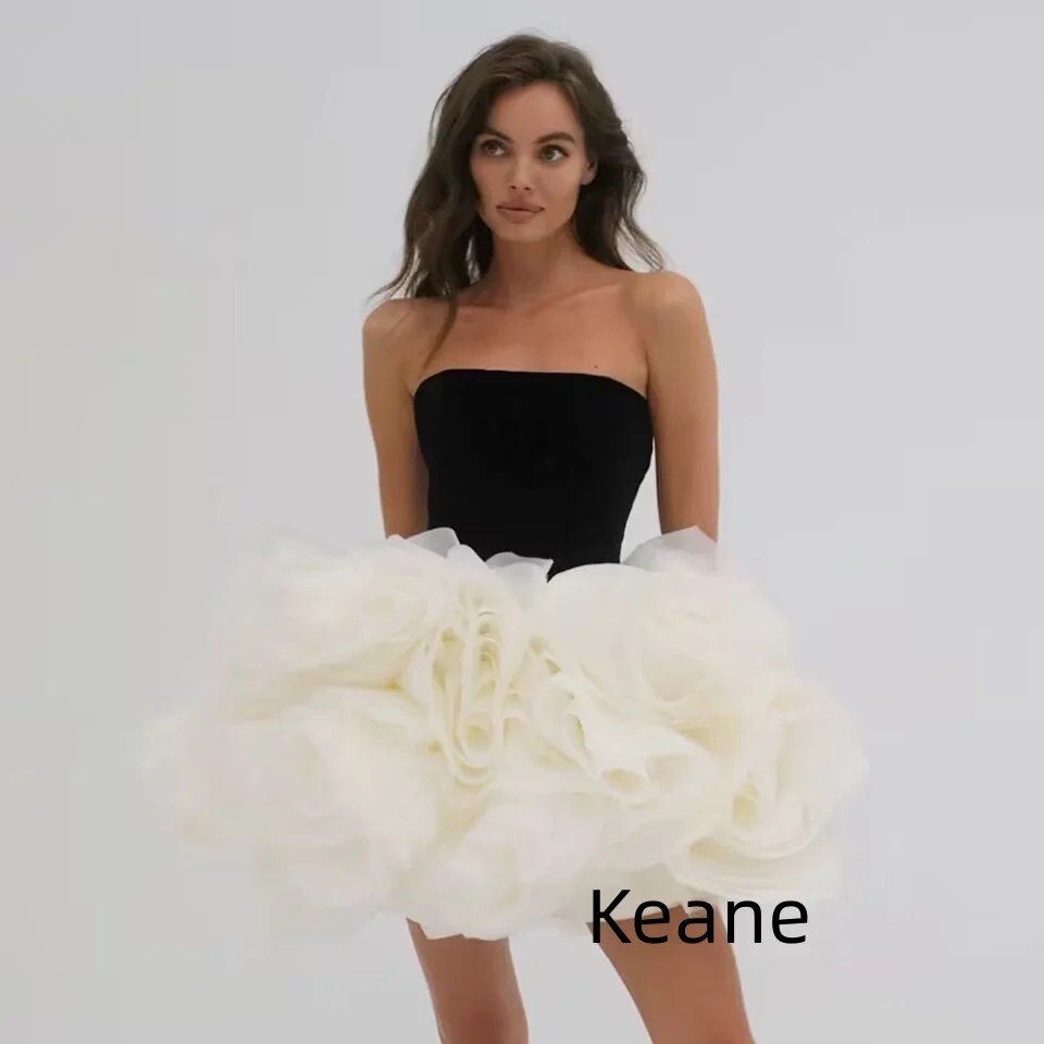 

White and Black Evening Dress Flowers vestido de festa Islamic Dubai Kaftan Saudi Arabic Evening Prom Dress