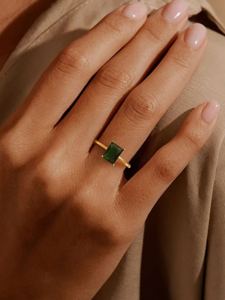 925 فضة الزركون حساسة أنيقة مستطيلة خاتم الزمرد للنساء الذكرى حفلة عالية الجودة غرامة مجوهرات #6