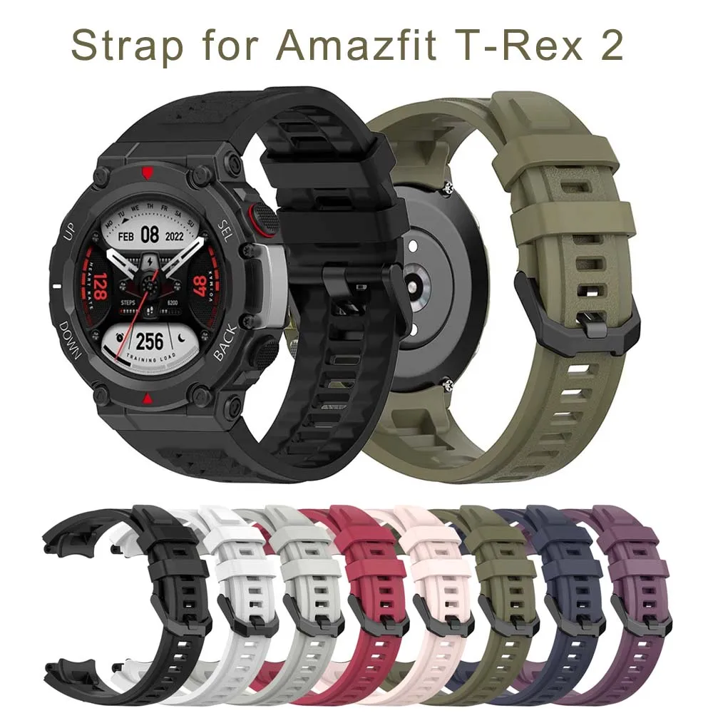 Pulseira de silicone ajustável para Amazfit T-Rex 2, acessórios de substituição para smartwatch Amazfit T-Rex 2