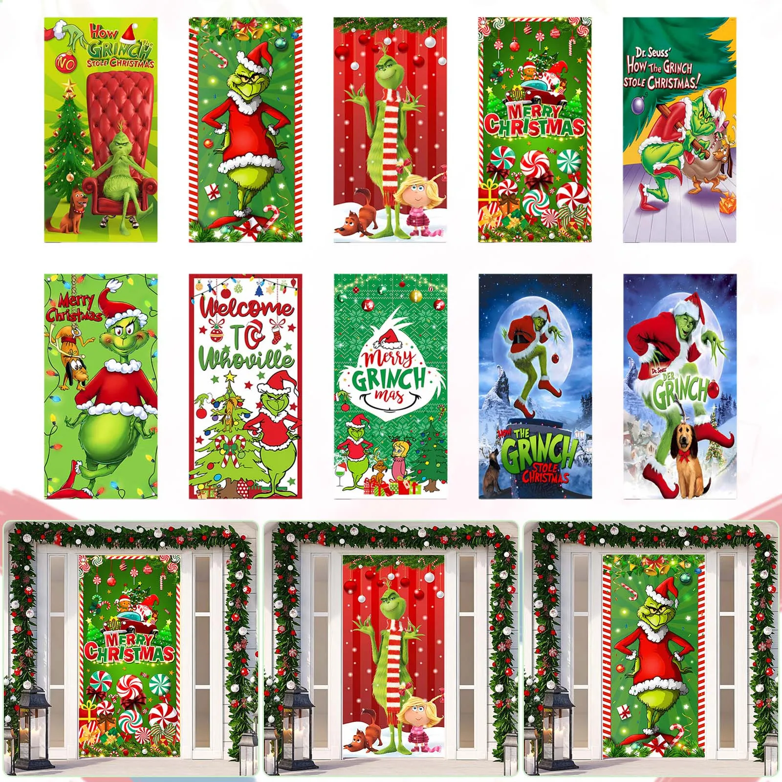 Christmas Door Cover Christmas Door Decoration Front Door Decor Holiday Xmas Party Supplies 78.7x35.4inch Christmas Decorations