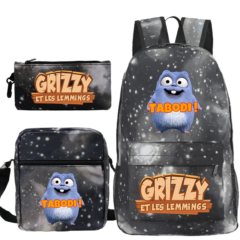 Mochila Grizzy And Les Lemmings Backpack for Boys Girls 3Pcs Set School Bags Students Bagpacks Cartoon Book Rucksack