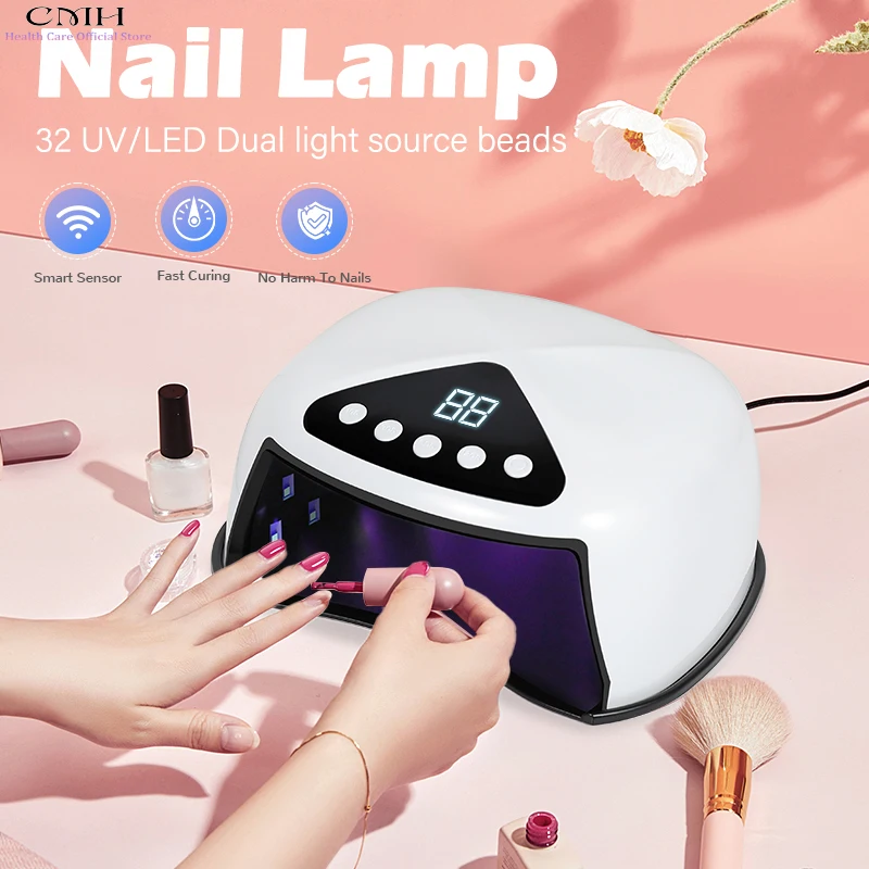 UV LED Nail Lamp 32 Beads Smart Sensor 4 Timers Removable Base Fast Charging Nail Dryer for Gel Polish Large Space Nail Art Tool