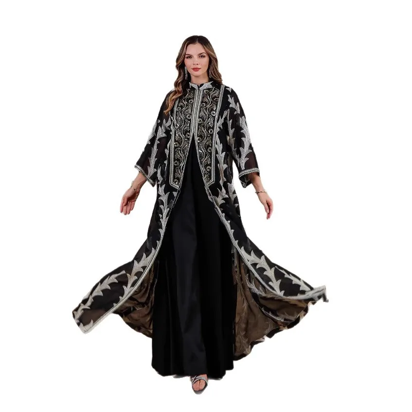 Women Party Dress Abaya Dubai Eid Muslim Mesh Embroidery Jalabiya Ramadan Dresses Morocco Kaftan Vestidos Largos Arab Long Robe