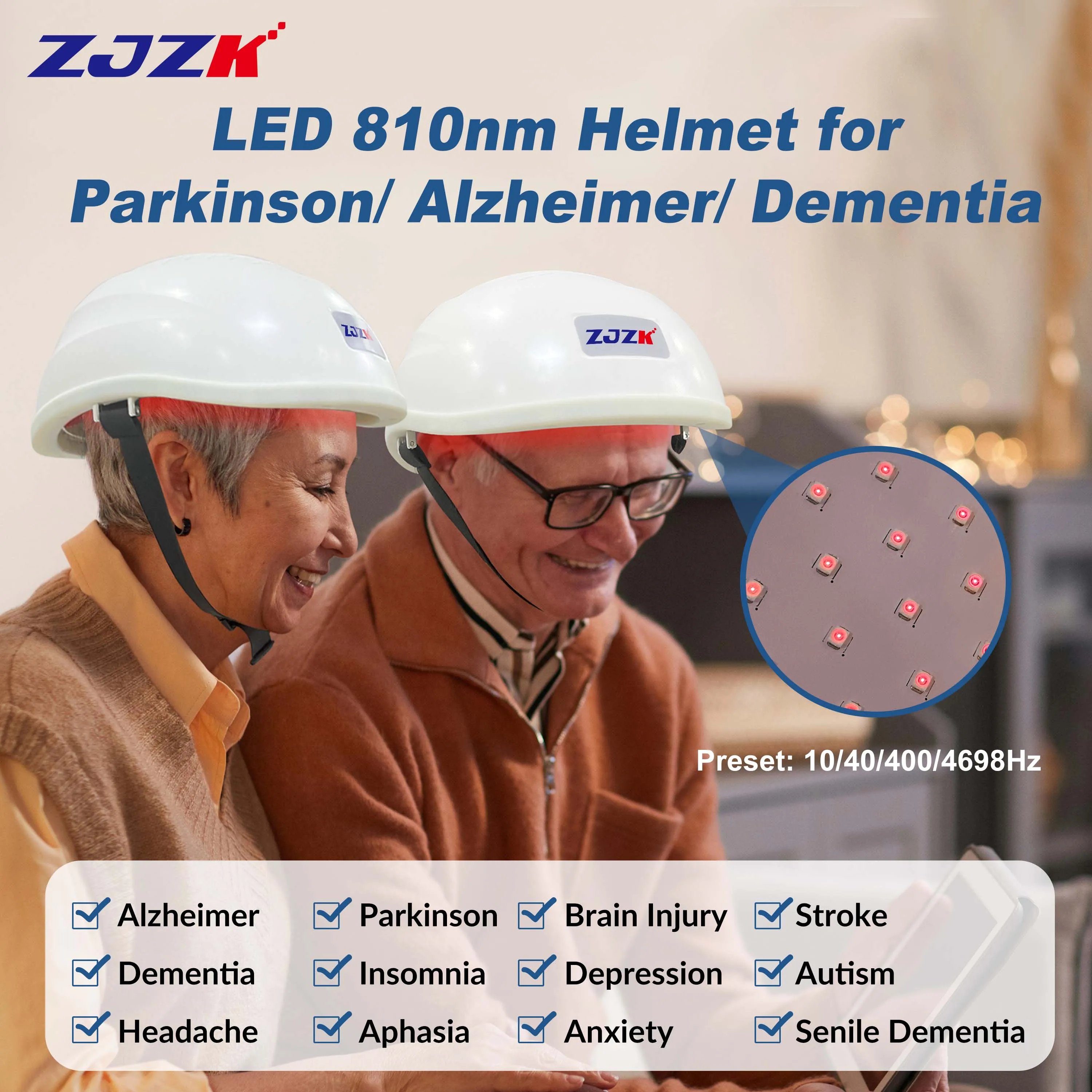 

ZJZK Parkinson'S Disease Treatments Pbm 810nmx280diodes Infrared Light Therapy Helmet 40Hz Mental Disorders Cerebral Thrombosis