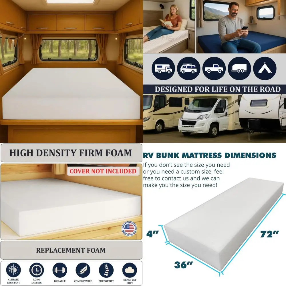 

High-Density Foam Mattress Replacement for Trucks, Campers, and RVs - 4 x 36 x 72, Comfortable, Made in USA, Ideal for Travel Tr